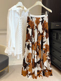Women's Vintage Printed Pleated Commute A- Line Large Hem Skirt