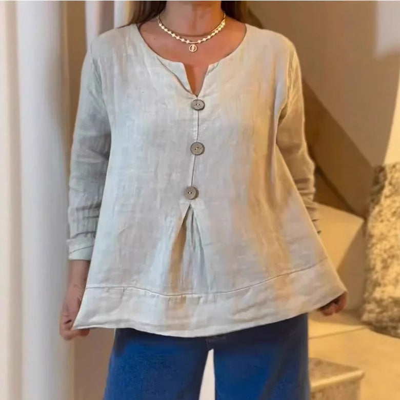 Women's Summer Solid Color Casual Cotton Linen Blouse