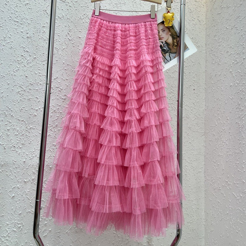Charming Mesh Stitching Cake Dress Long Skirt