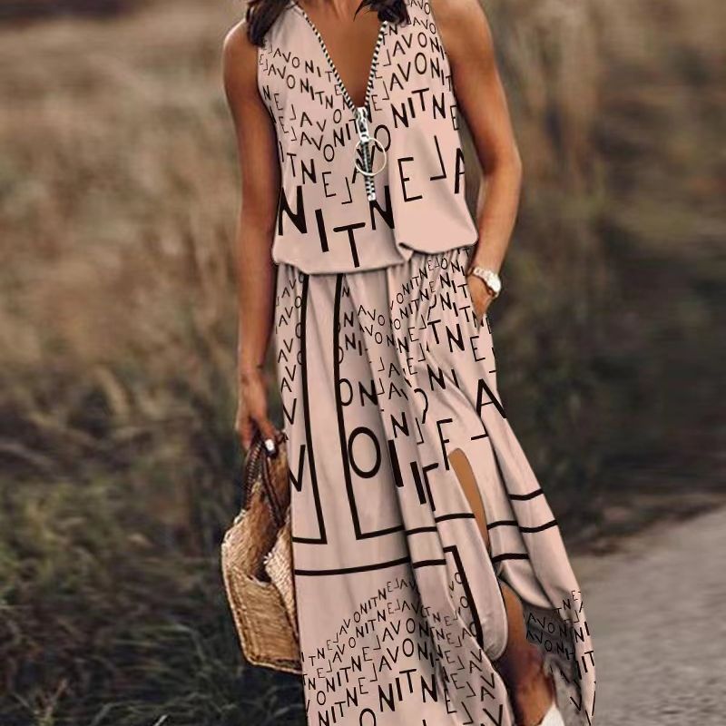 Women's Summer Sleeveless Long Fashion Casual Tight Waist Dress