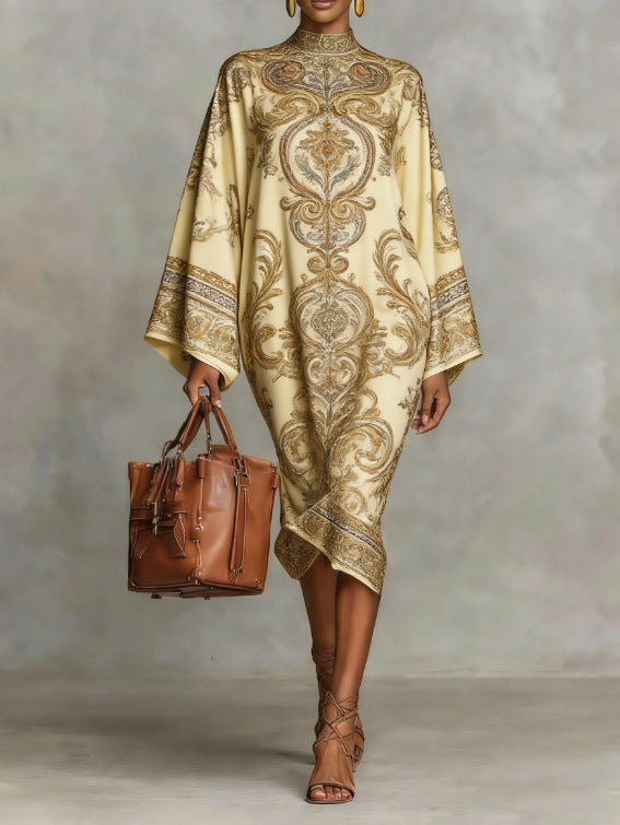 Trendy Autumn Digital Printing Fresh Retro Dress