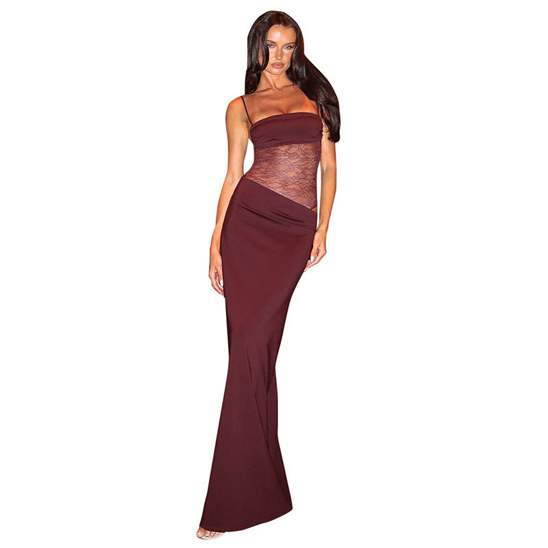 Women's Solid Color Lace Sling Rope Dress