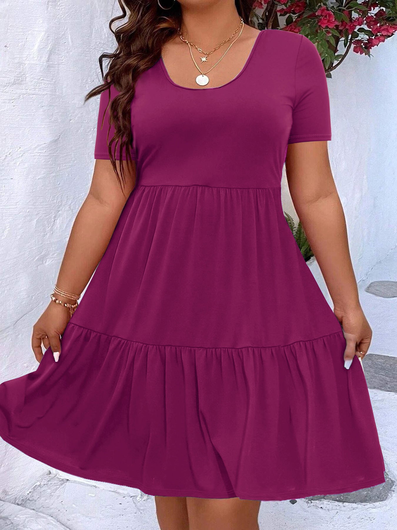 Women's Large Pleating Pure Color Simple Casual Elegant Round Dress