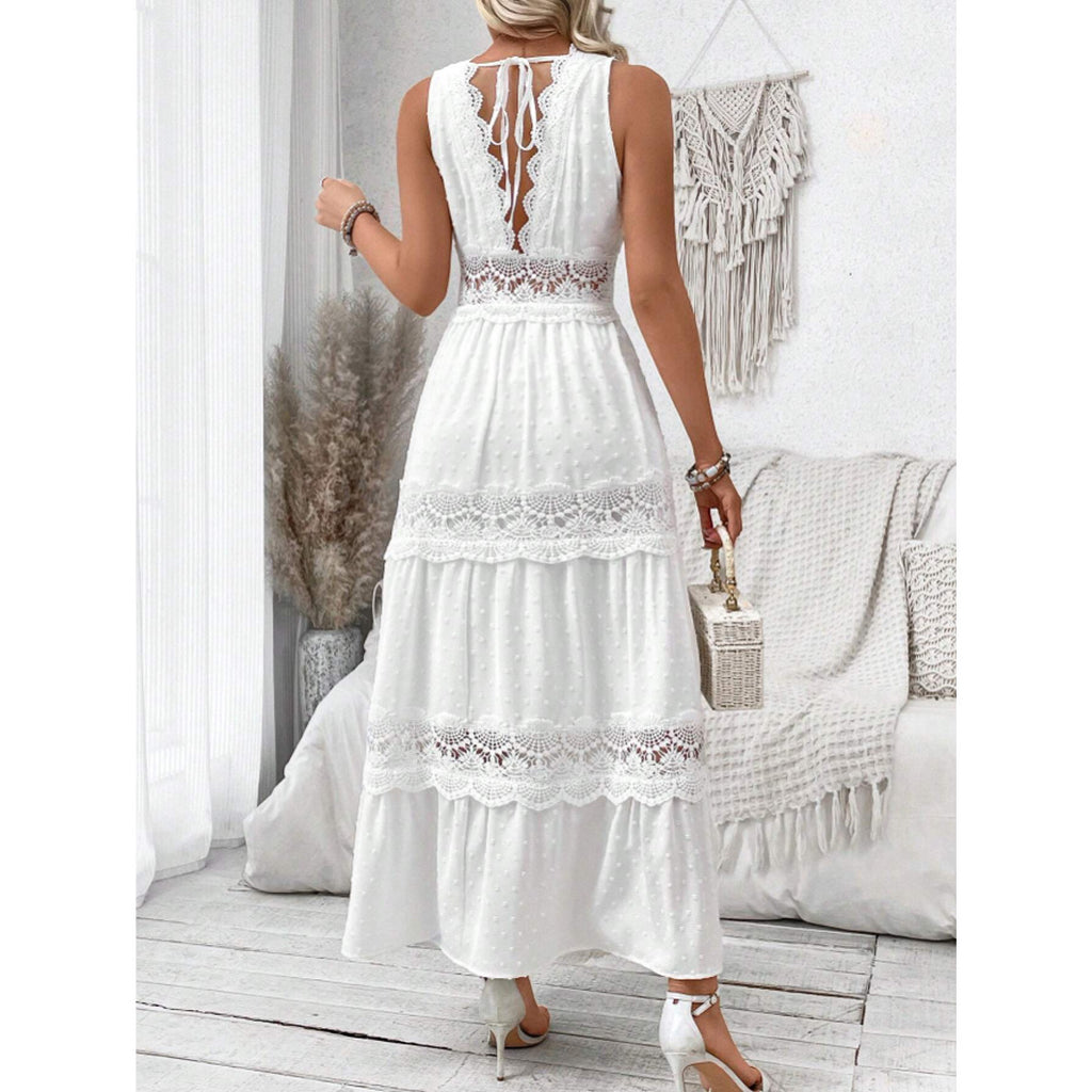 Women's Summer Lace Stitching Collar Sleeveless Dress
