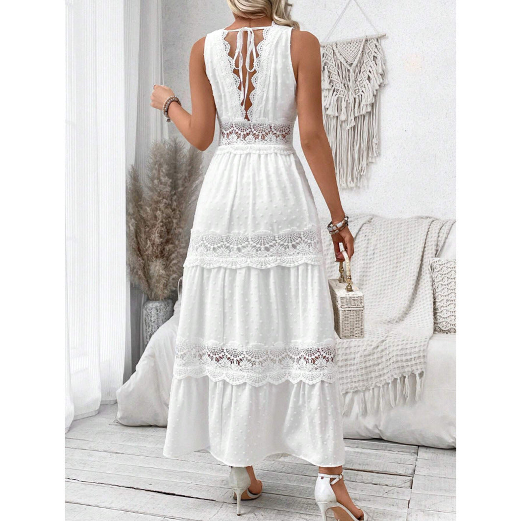 Women's Summer Lace Stitching Collar Sleeveless Dress
