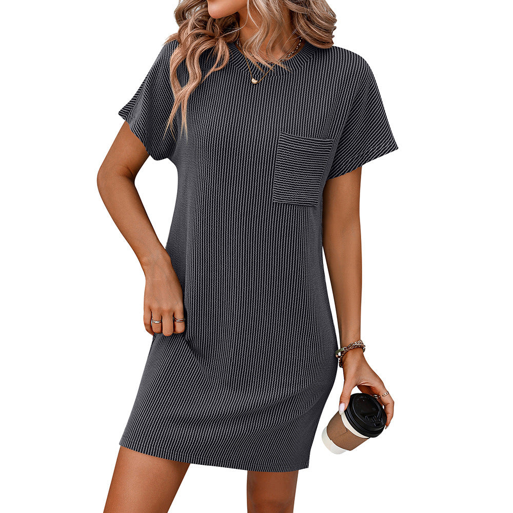 Women's Casual Contrast Color Twist Strip Sleeve Dress