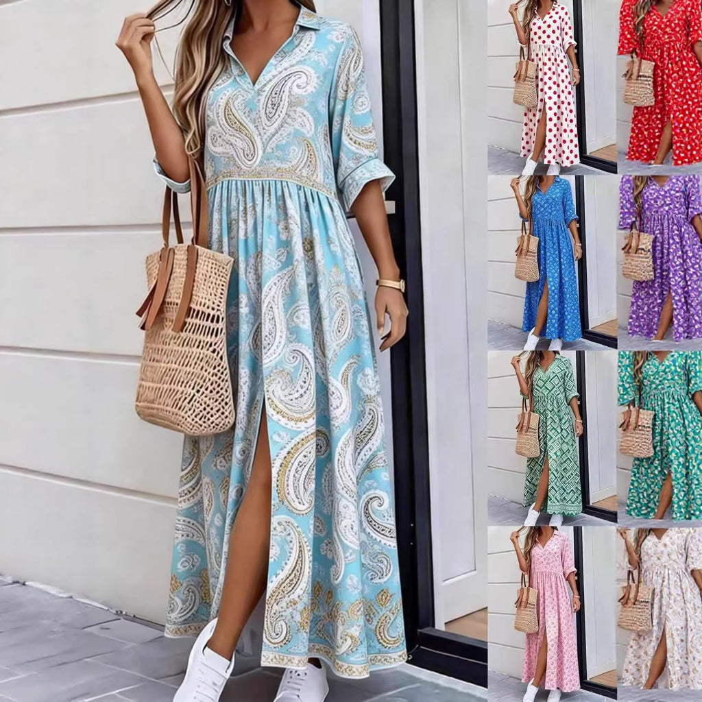 Women's Spring Casual Loose Fashion Printed Lapel Pocket Clothing