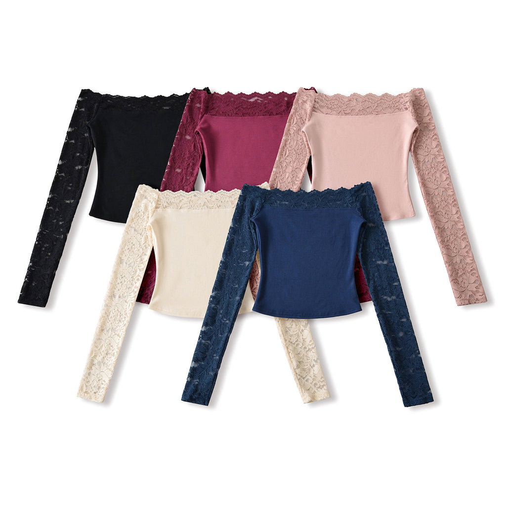 Classy Stylish Women's Lace Stitching Long-sleeved Women's T-shirt