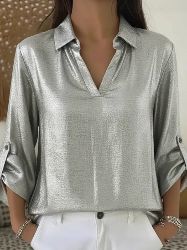 Women's Casual Loose Wear Bronzing Pocket T-shirt Tops