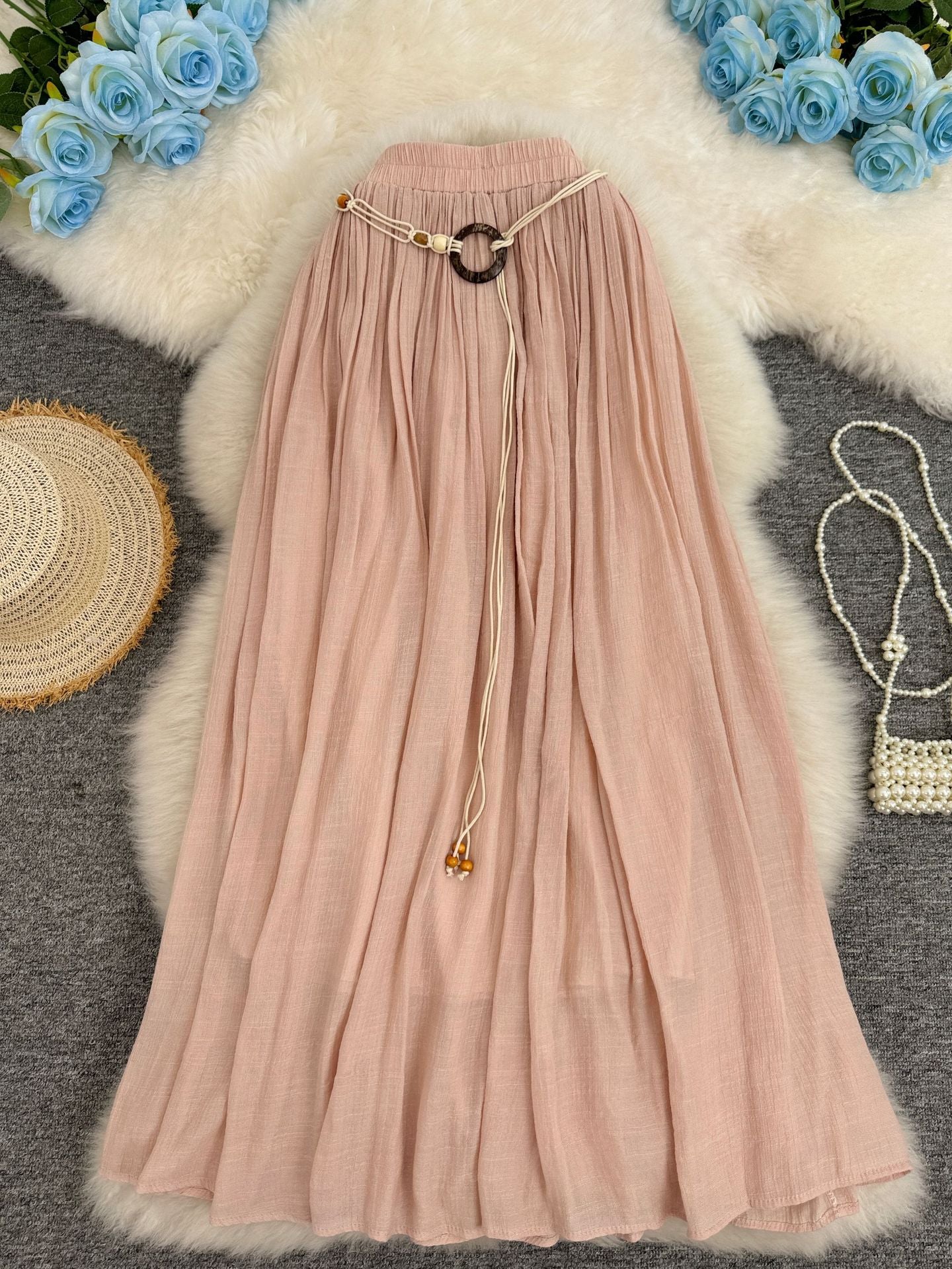 Women's Cotton Linen Vacation Style Lazy Versatile Slimming A- Line Midi Skirts