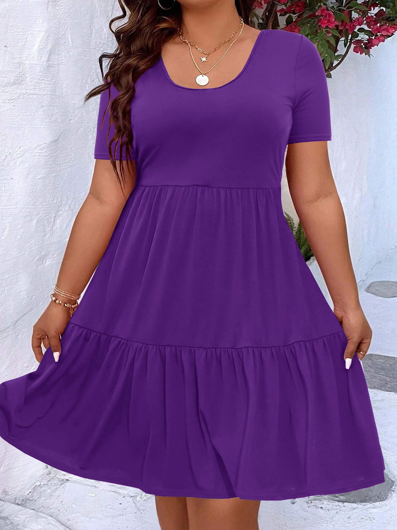 Women's Large Pleating Pure Color Simple Casual Elegant Round Dress