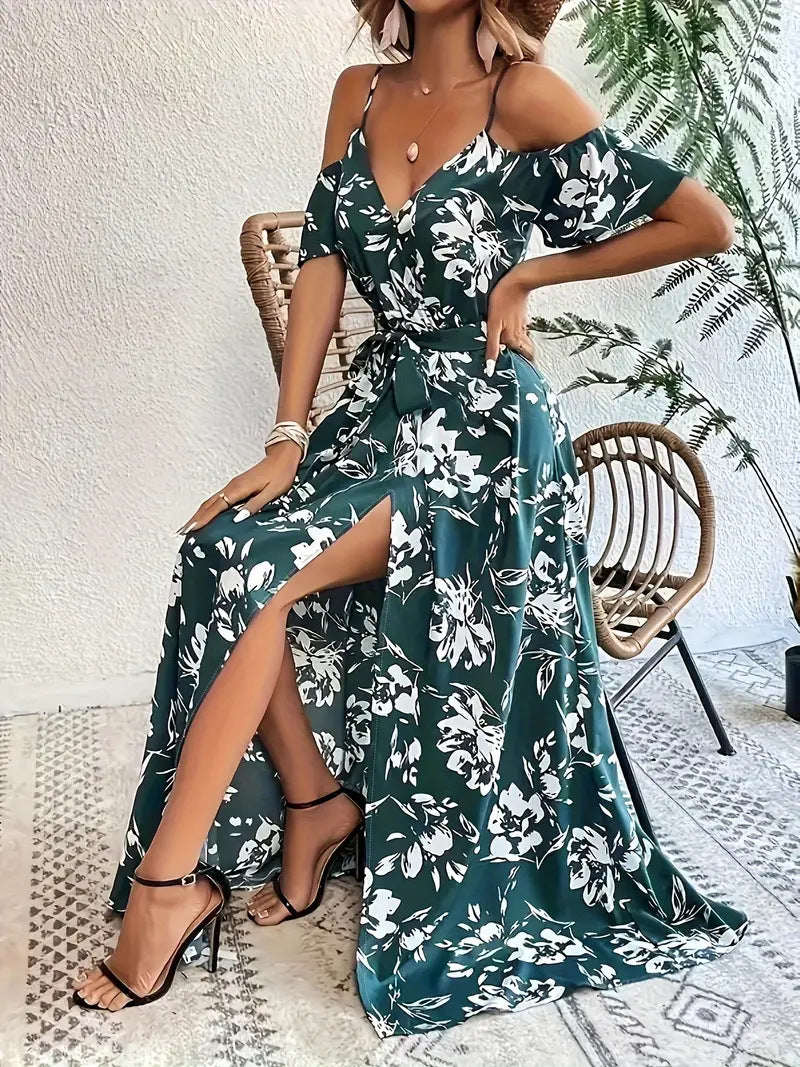 Floral Printed Sling Exotic Bohemian Vacation Style Elegant Dress
