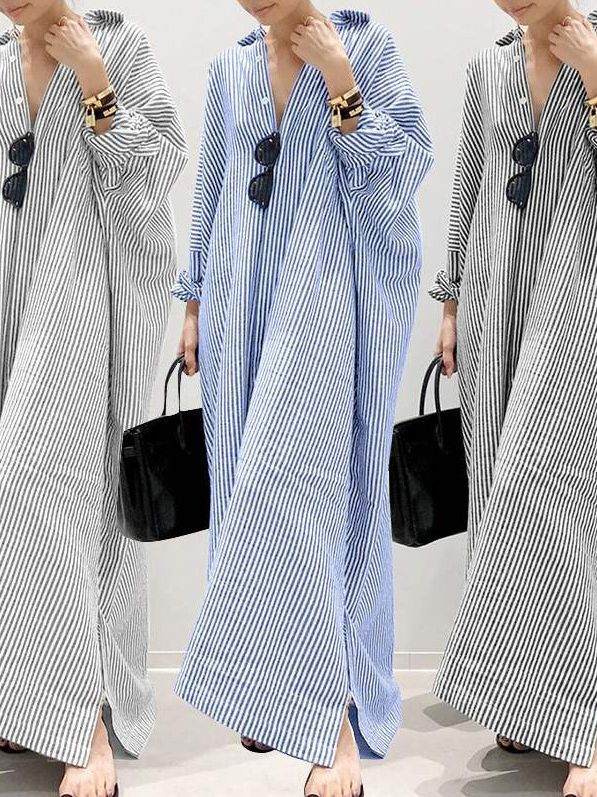 Lapel Collar Striped Temperament Commute Long Sleeve Cardigans