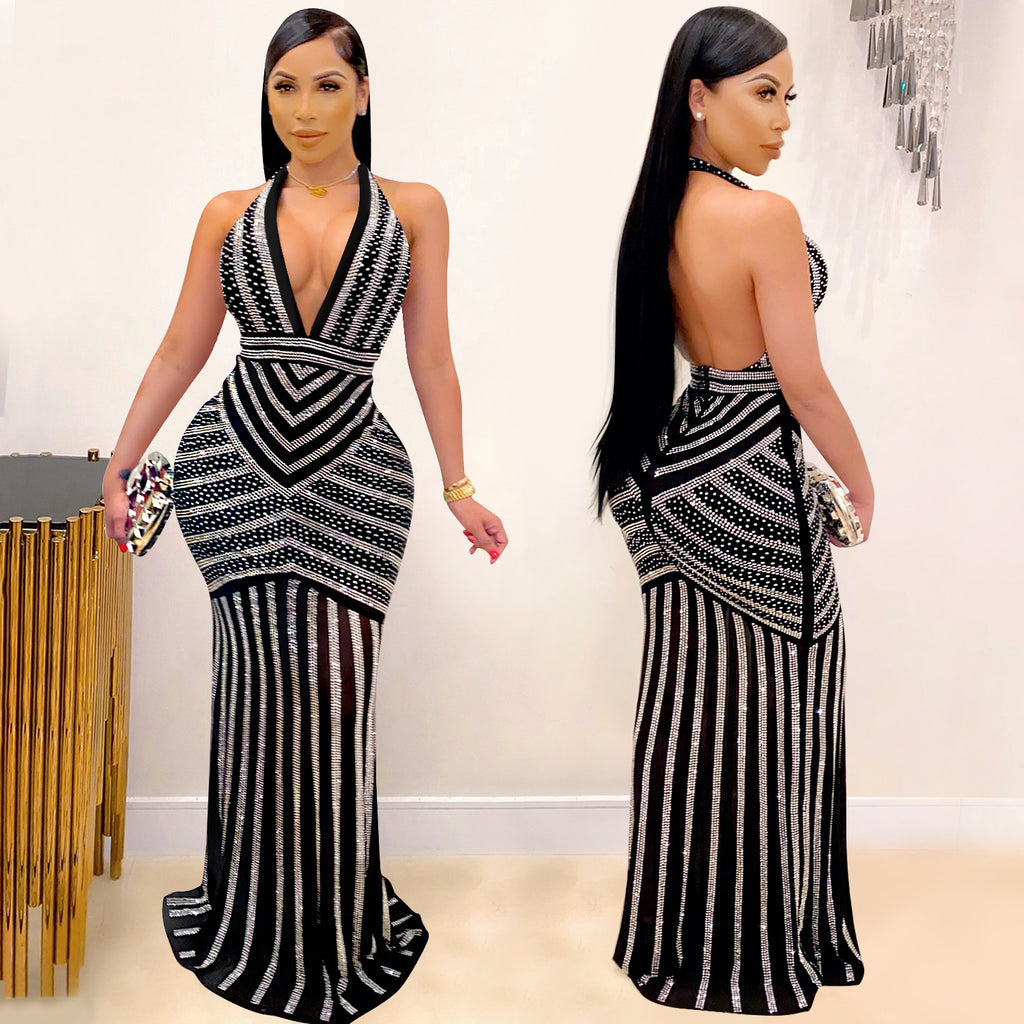 Fashion Deep Backless Nightclub Party Formal Dress