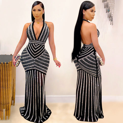 Fashion Deep Backless Nightclub Party Formal Dress
