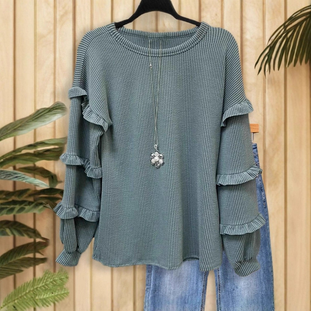 Women's Lantern Sleeve Round Neck Lace Oversleeve Women's T-shirt