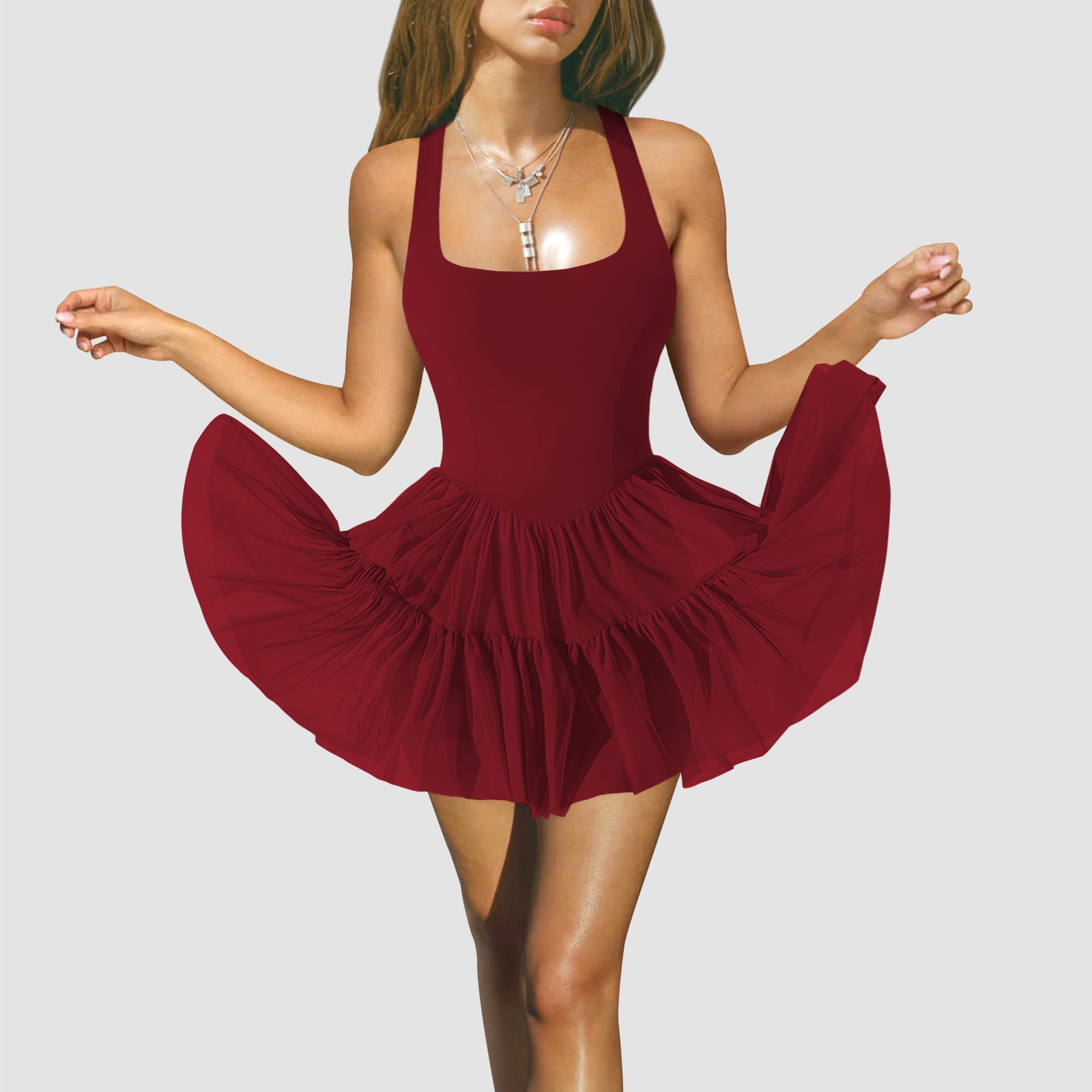 Women's Summer Ballet Style Mesh Inner Village Strap Dress