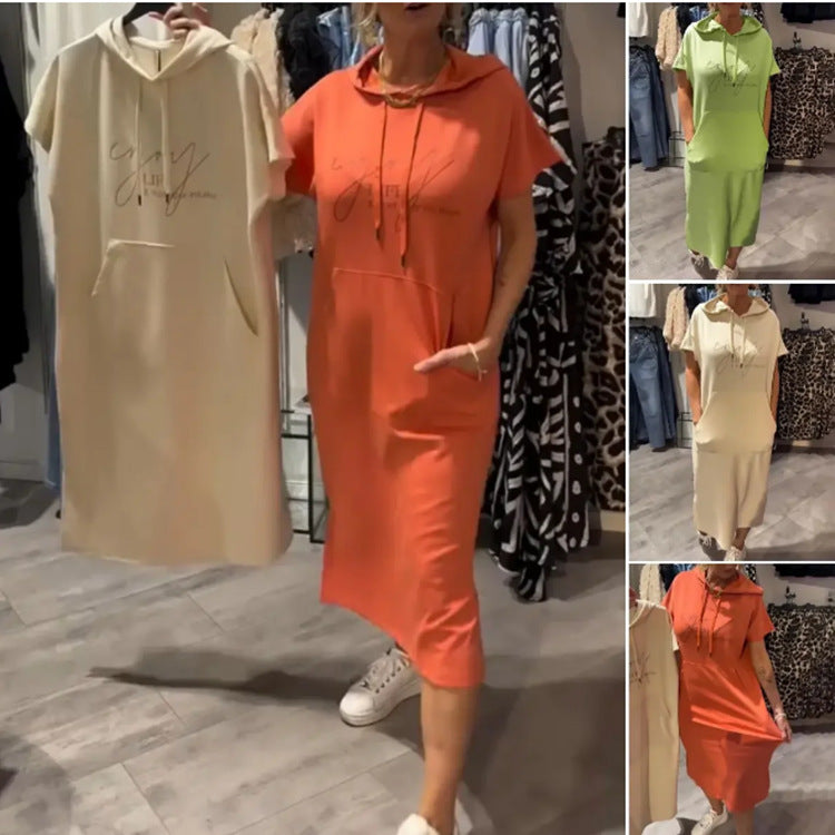 Women's Summer Casual Solid Color Sleeve Pocket Dress