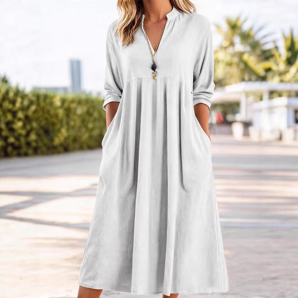 Women's Autumn Casual Loose Fashion Vintage Cotton Linen Long Dress