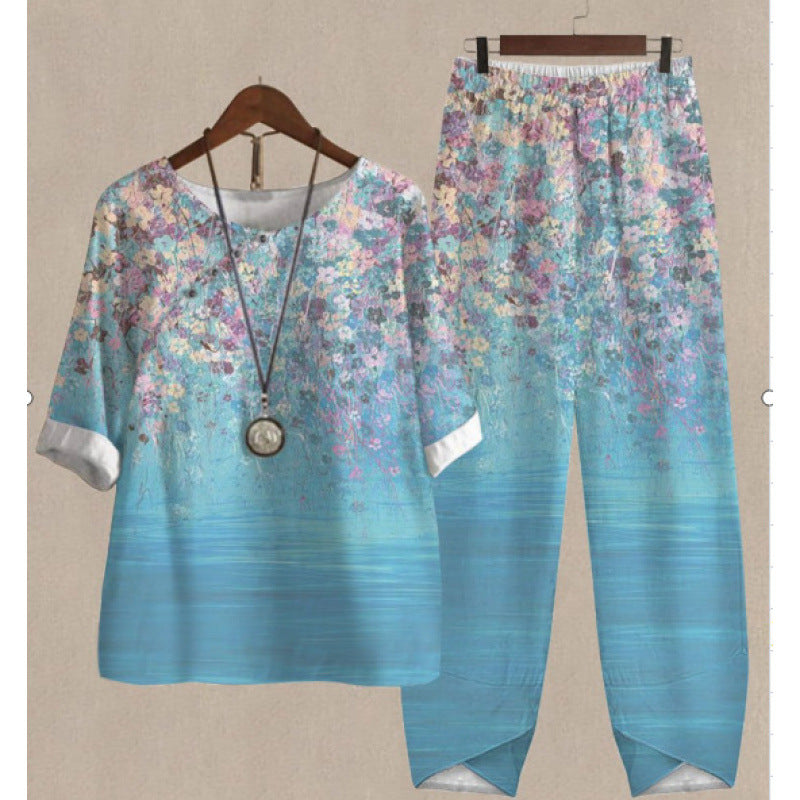 Women's Casual Round Neck Half Sleeve Shirt Suits