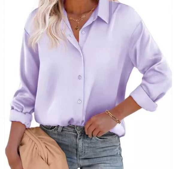 Women's Satin Temperament Versatile Loose Long Sleeves Blouse