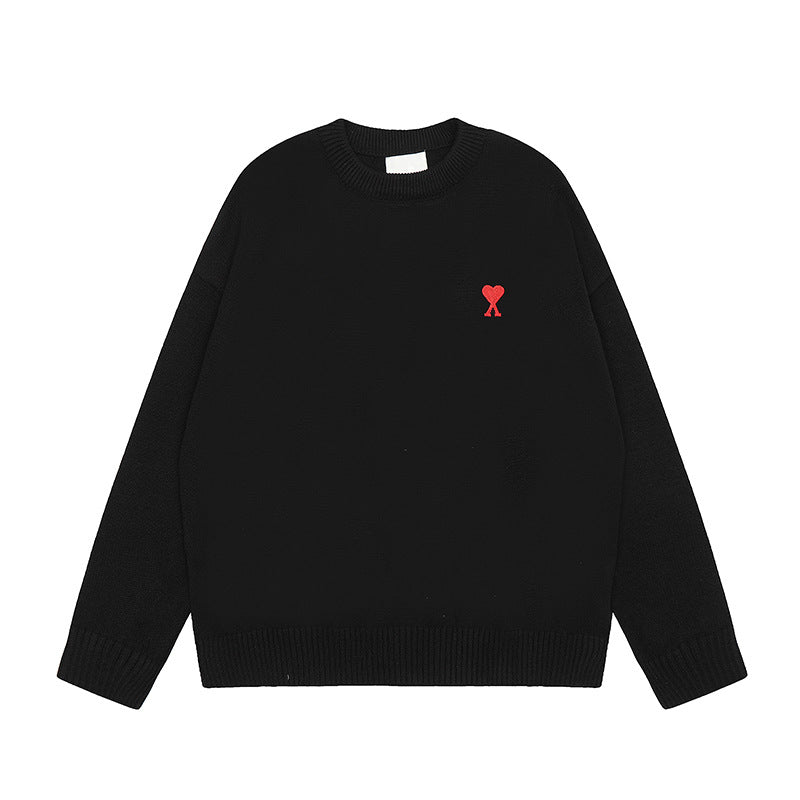 Knitted Round Neck Small Love Fashion Female Couple Loose Long Tops