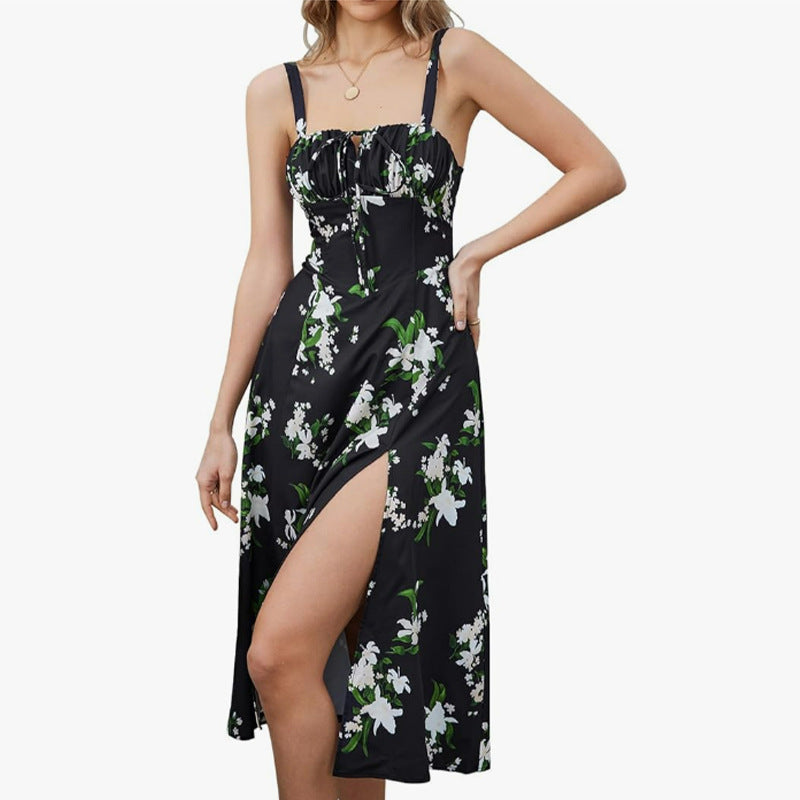 Summer Slimming Waist Fishbone Shaped Split Dress