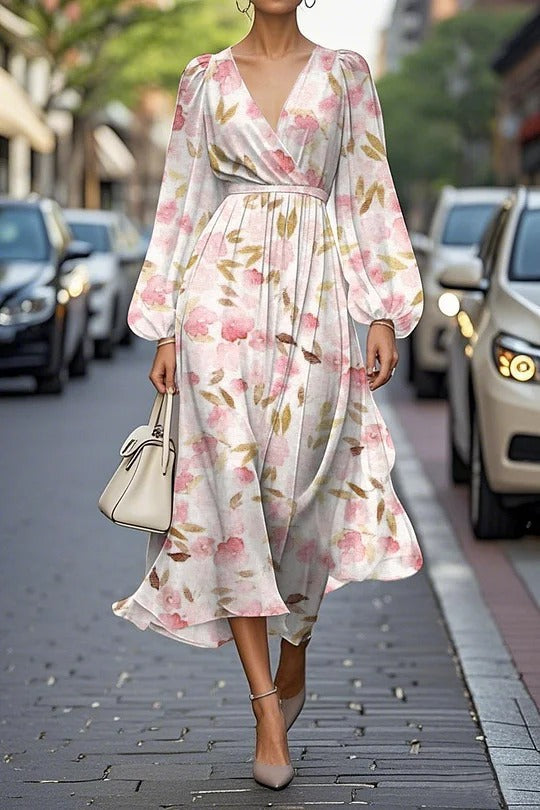Women's Floral Series Pattern Printing Casual V Dress
