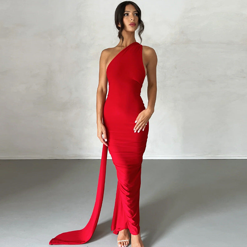 Women's Summer Sexy Backless Pleated Slim Sleeveless Elegant Dress