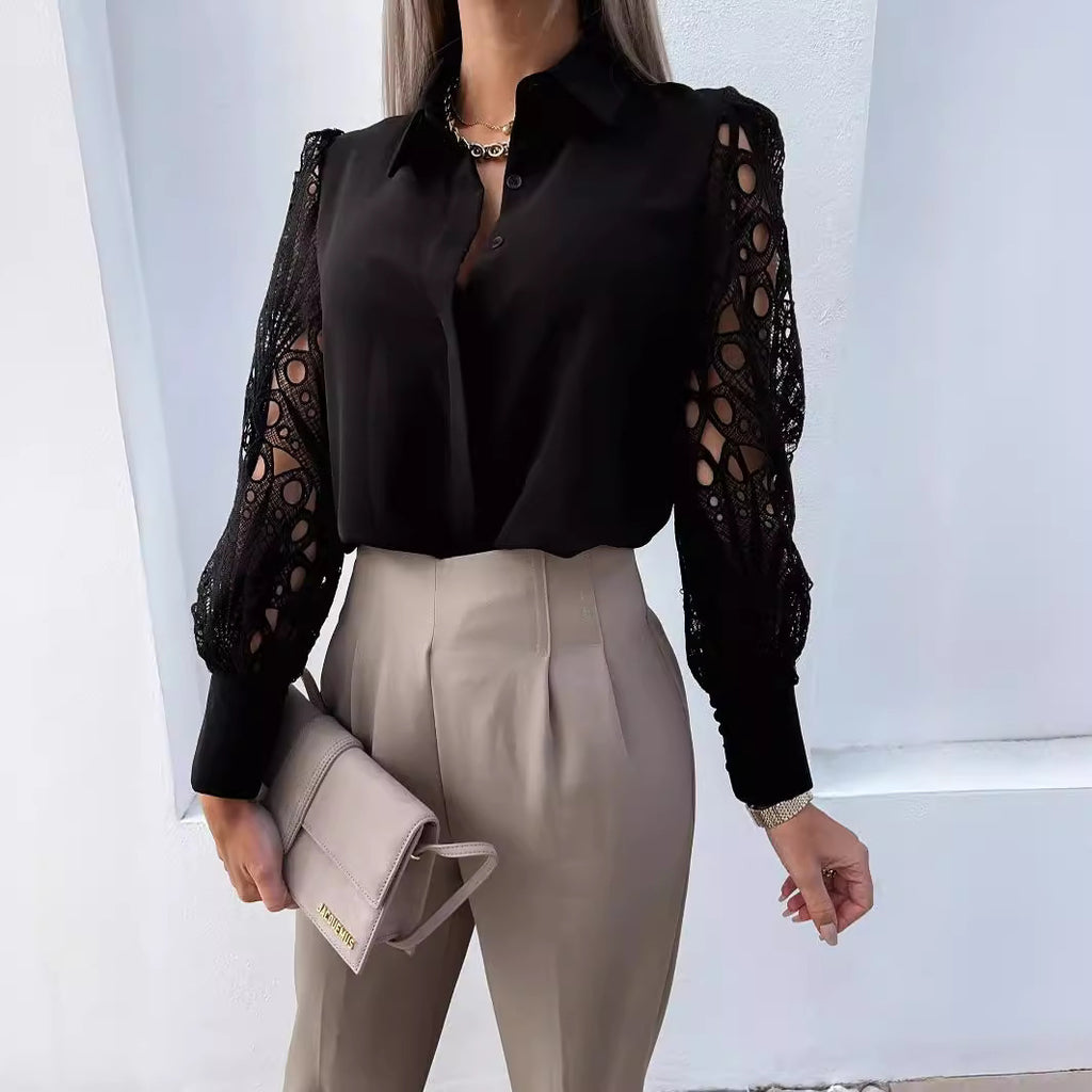 Women's Solid Color Lace Stitching Shirt Blouse