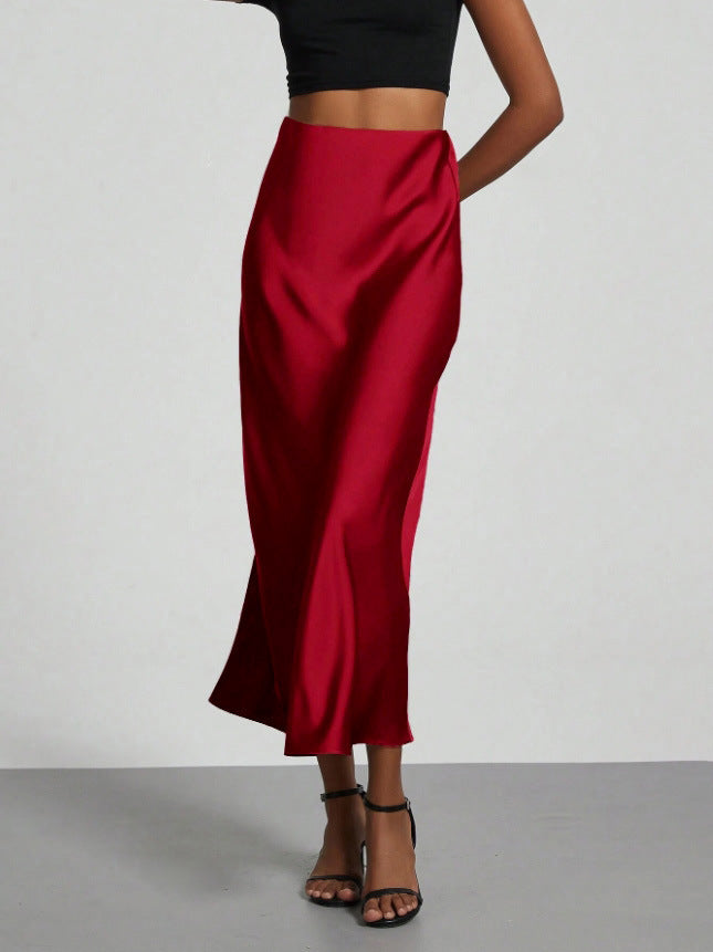 Glossy High Waist Slimming Dress Elegant Skirt