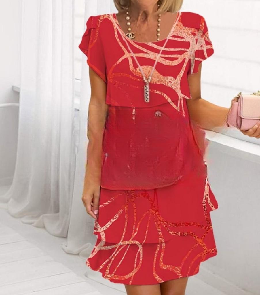 Sleeve Round Neck Printed Series Spring Dress
