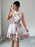 Stylish Fashion Charming Flower Print Halter Dress