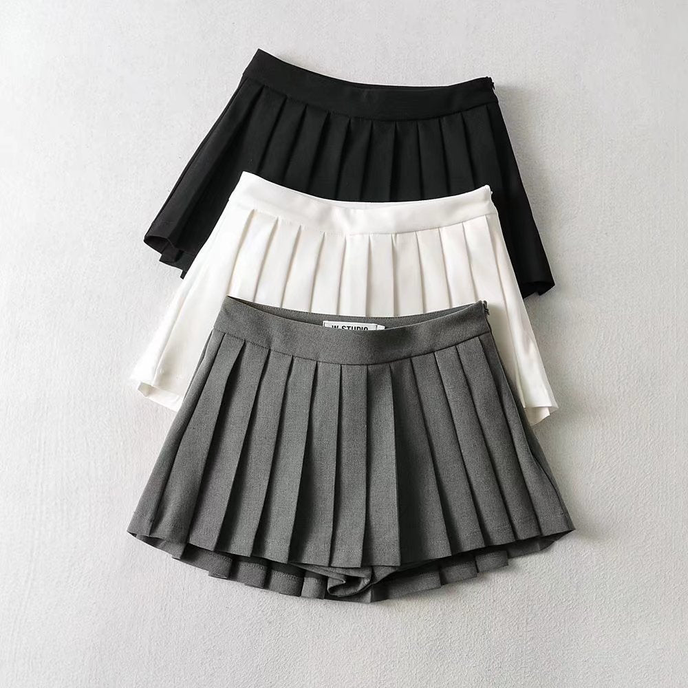 Waist Front Back Long A- Line Pleated With Lining Umbrella Skirt