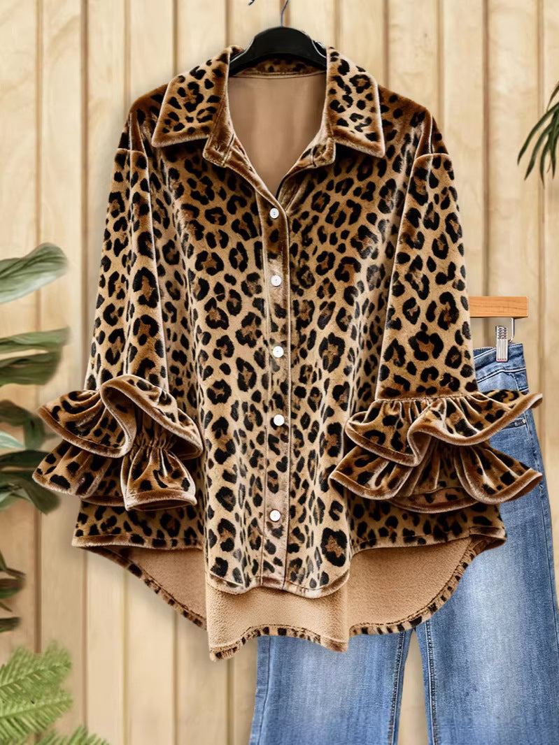 Women's Collar Long Sleeve Veet Shirt Summer Korean Style Loose Figure Cardigans