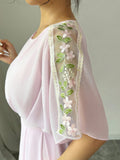 Women's Summer Elegant Exquisite Round Neck Chiffon One-piece Sleeve Pleated Waist Dress
