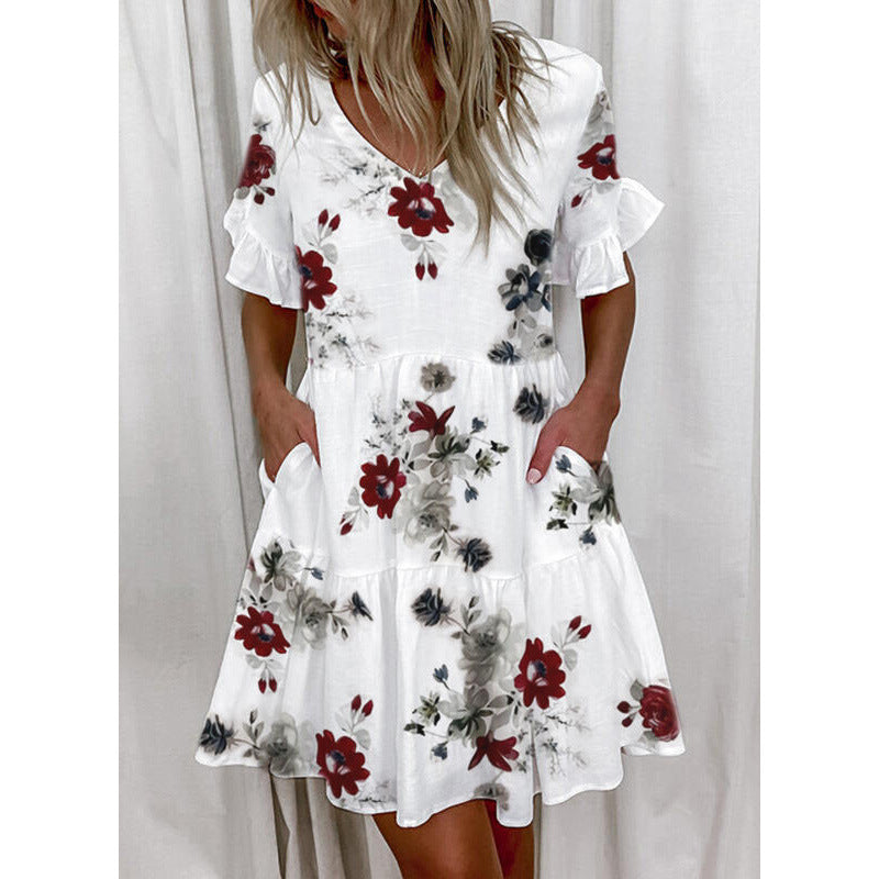 Stylish Women's Fashion Printed Ruffle Pocket Shorts