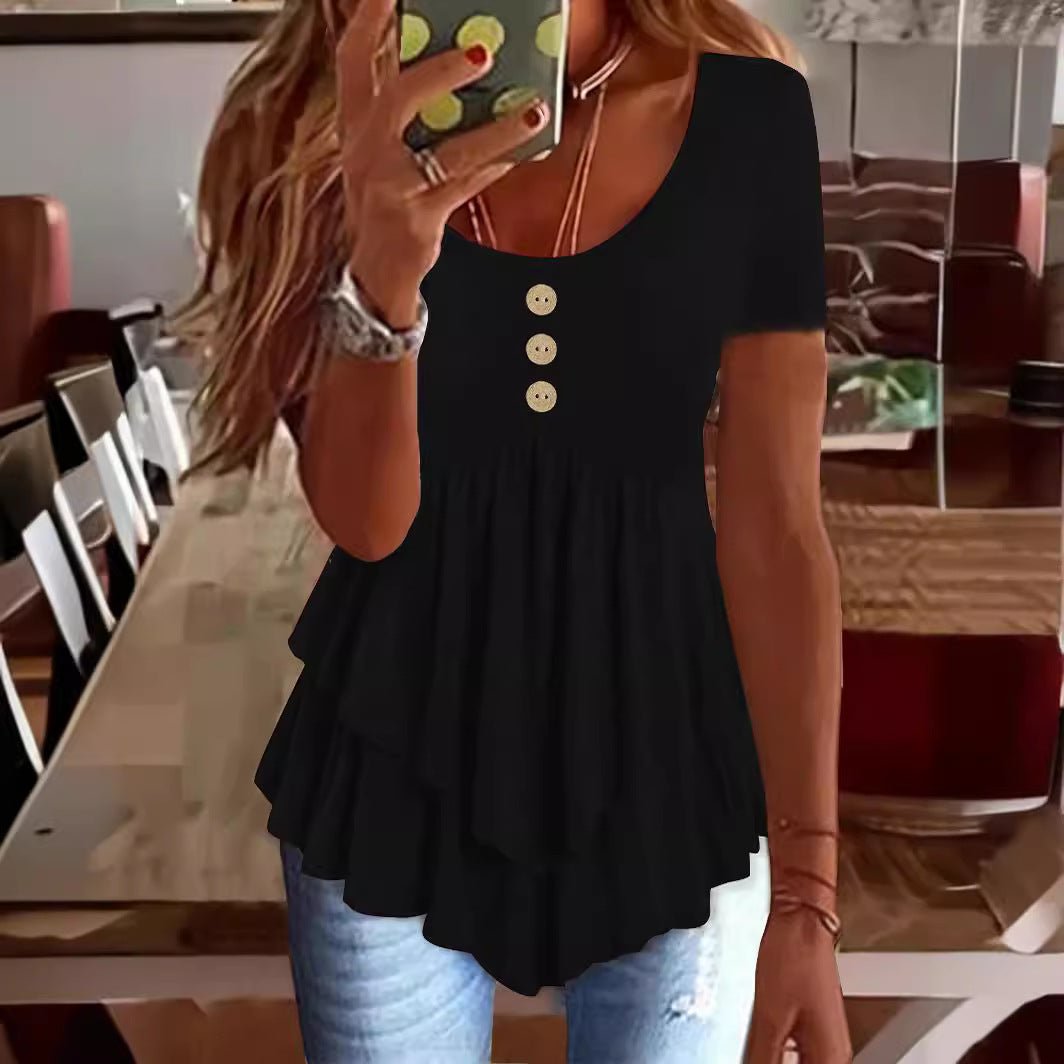Women's Fashion Casual Solid Color Short-sleeved Dress Tops