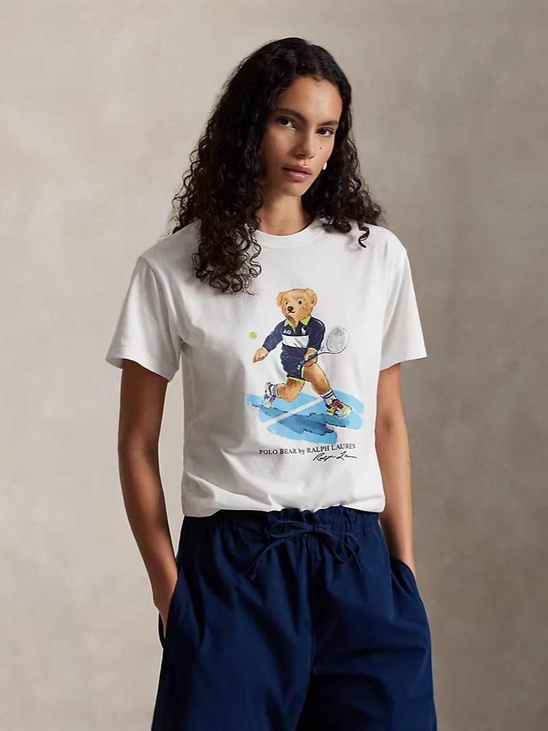 Women's Casual Bear Printed Summer Round Neck Women's T-shirt