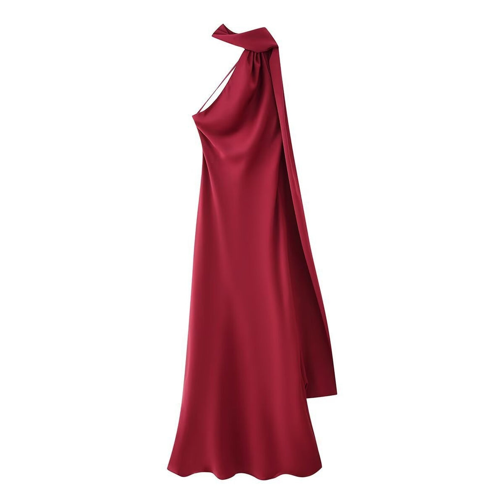 Women's Summer Silk Satin Texture Ribbon Halter Dress