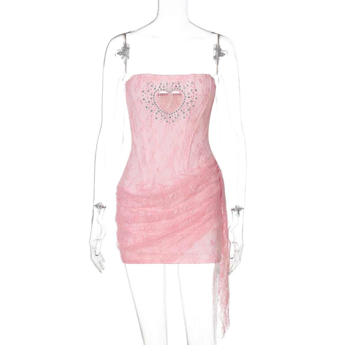 Women's Fashion Rhinestone Heart-shaped Sexy Tube Stitching Lace Dress