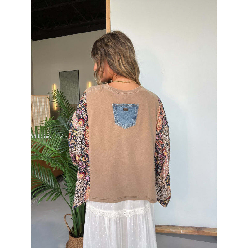 Women's Printed Round Neck Loose Casual Dolman Women's T-shirt
