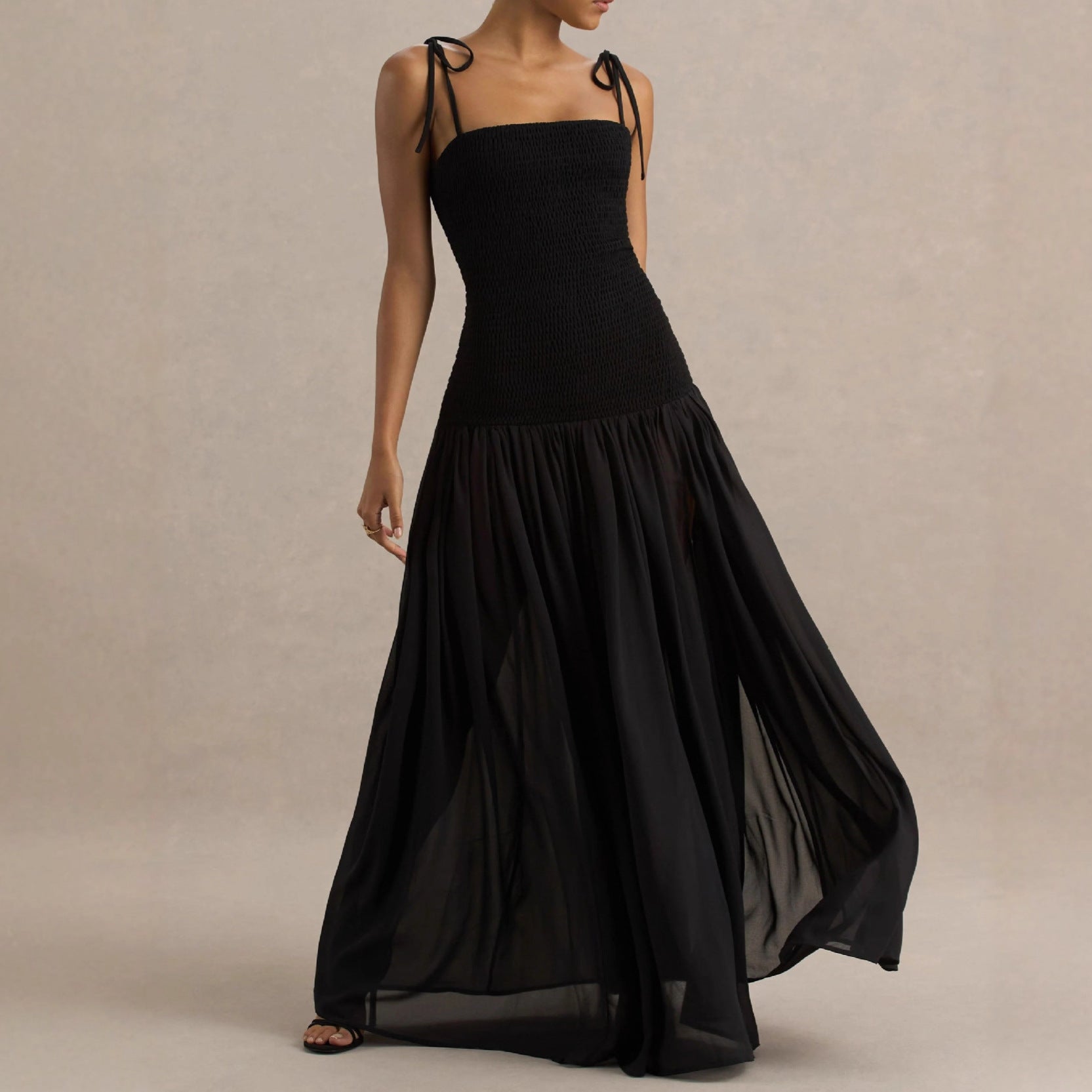 Women's Spring Solid Color Sleeveless Sling Pleated Dress