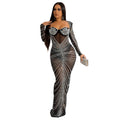 Women's Fashion Wear Hot Drilling Mesh Long Dress