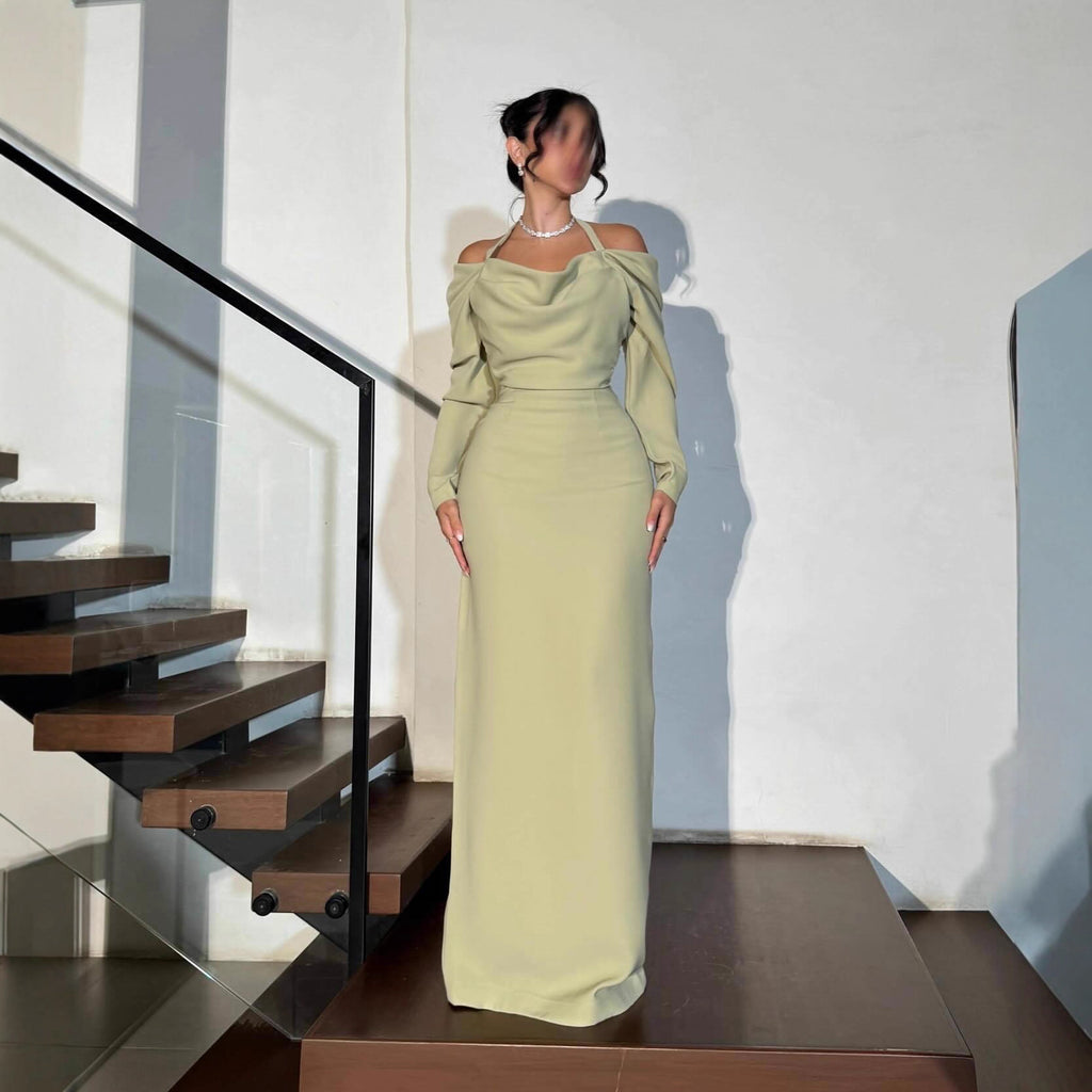 Elegant Sexy Sheath Halter Long Sleeve Dress
