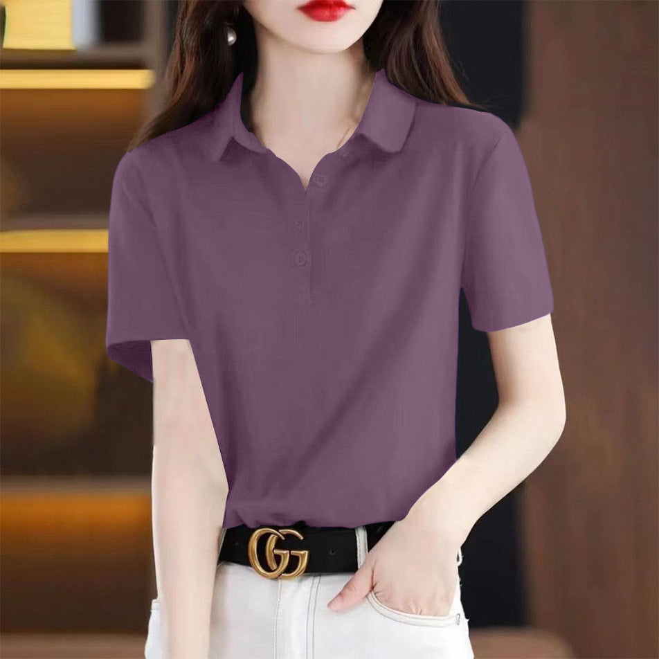Women's Summer Cotton Lapel Short-sleeved Loose Simple Women's T-shirt