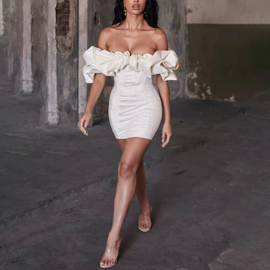 Popular Sexy Sheath Tube Fishbone Ruffled Dress