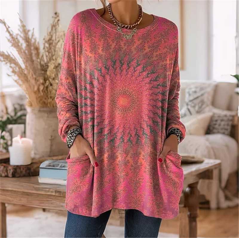 Women's Digital Printing Fashion Round Neck Mid-length Women's T-shirt