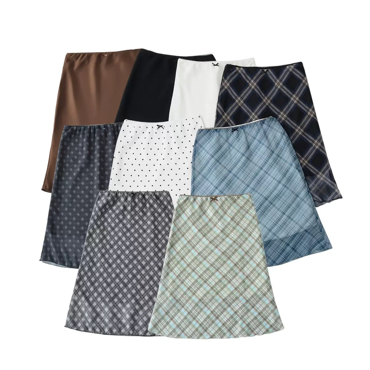 Early Spring Bow Decoration Check Hip Skirt