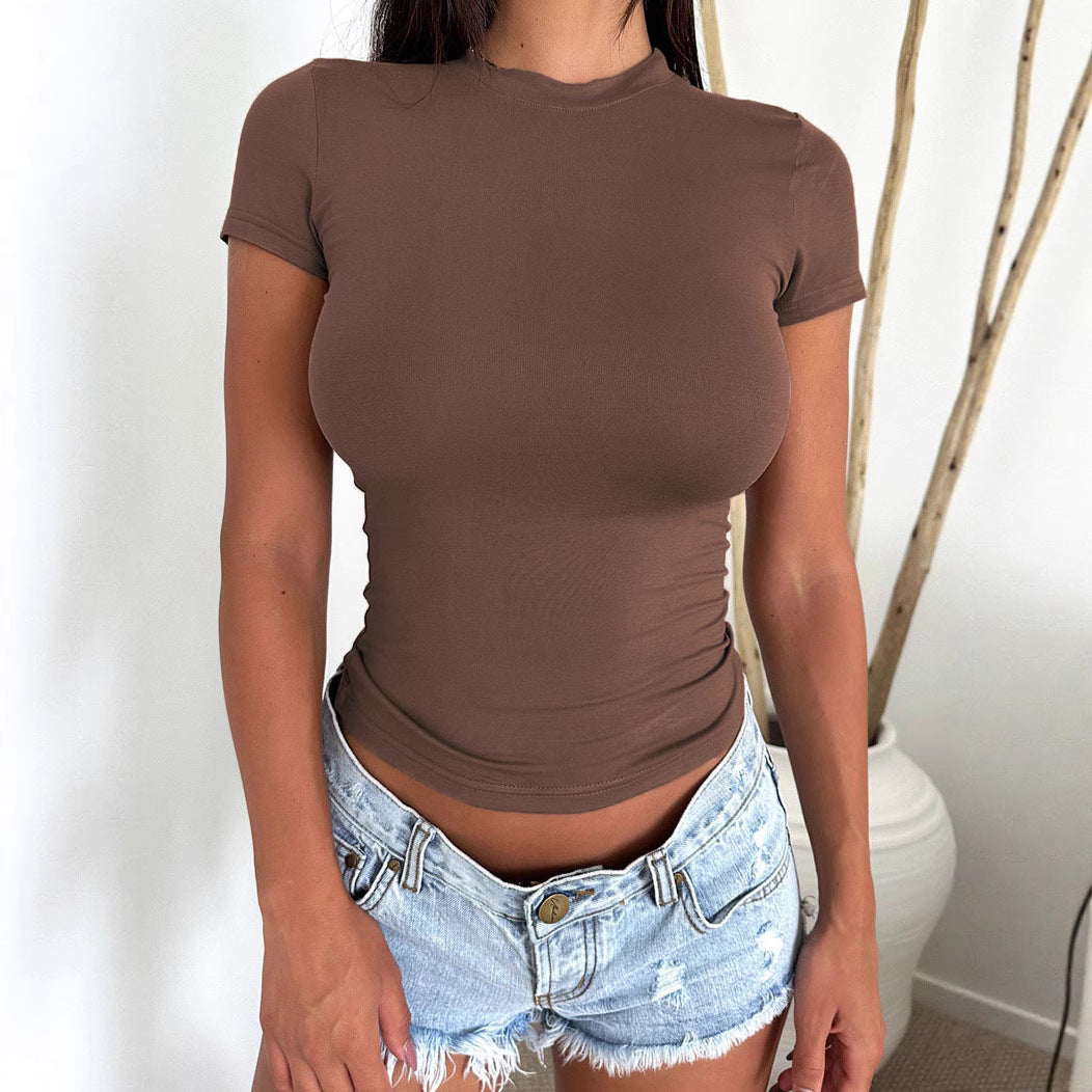 Women's Style Solid Color Slimming Short-sleeved Women's T-shirt